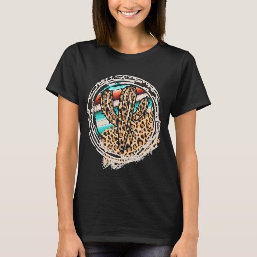 Leopard Pattern Cactus Serape Print Cowgirl Rodeo T-shirt (Voorkant)