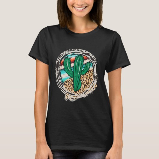 Leopard Pattern Cactus Serape Print Cowgirl Rodeo T-shirt (Voorkant)