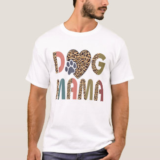 Leopard Pattern Dog's Footprint Dog Mama Dog T-shirt