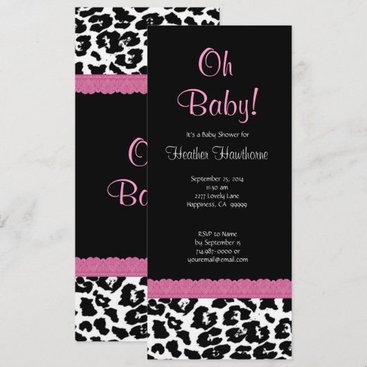 Leopard Pattern Girl Baby shower V12 Kaart (Voorkant / Achterkant)