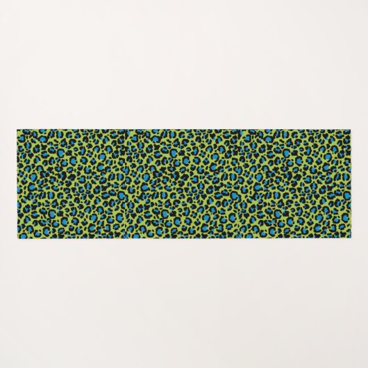 Leopard Pattern in Blue Raspberry op Lime Green Yogamat (Achterkant (horizontaal))