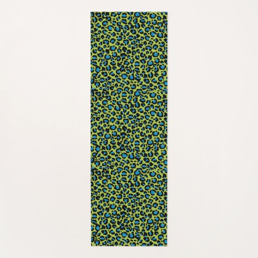 Leopard Pattern in Blue Raspberry op Lime Green Yogamat (Voorkant)