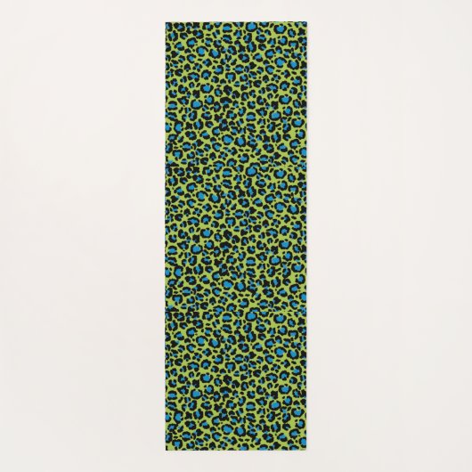 Leopard Pattern in Blue Raspberry op Lime Green Yogamat (Achterkant)