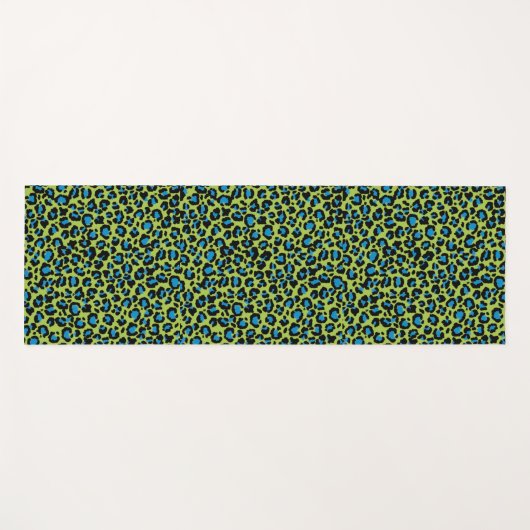 Leopard Pattern in Blue Raspberry op Lime Green Yogamat (Voorkant (horizontaal))