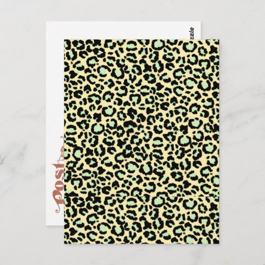 Leopard Pattern in Mint Green over Oatmeel Briefkaart (Voorkant / Achterkant)
