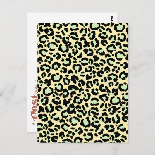 Leopard Pattern in Mint Green over Oatmeel Briefkaart (Voorkant / Achterkant)