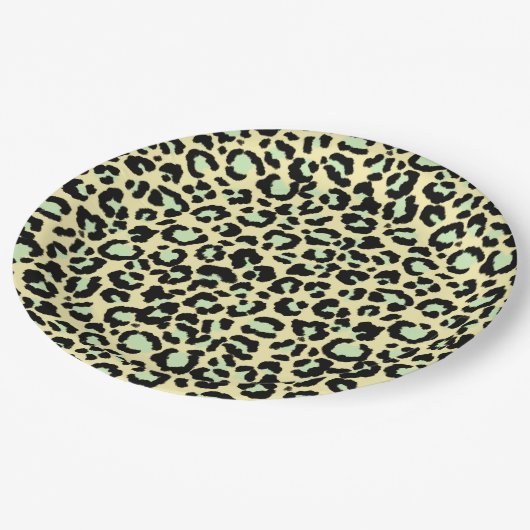 Leopard Pattern in Mint Green over Oatmeel Papieren Bordje (Gekanteld)