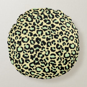 Leopard Pattern in Mint Green over Oatmeel Rond Kussen