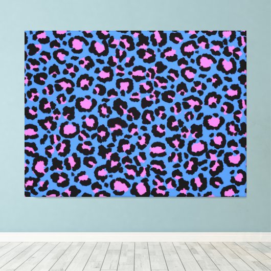 Leopard Pattern in Raspberry op Electric Blue Canvas Afdruk (Insitu (Houten vloer))