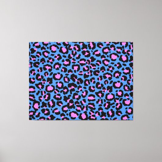 Leopard Pattern in Raspberry op Electric Blue Canvas Afdruk (Voorkant)