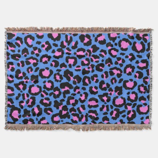 Leopard Pattern in Raspberry op Electric Blue Deken (Voorkant)