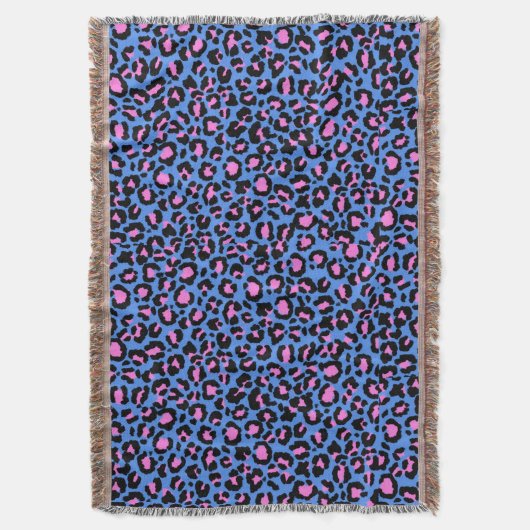 Leopard Pattern in Raspberry op Electric Blue Deken (Voorkant Verticaal)