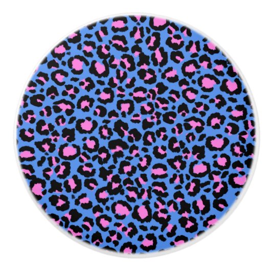 Leopard Pattern in Raspberry op Electric Blue Keramische Knop (Voorkant)