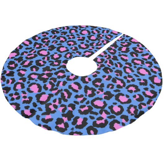 Leopard Pattern in Raspberry op Electric Blue Kerstboom Rok (Gekanteld)