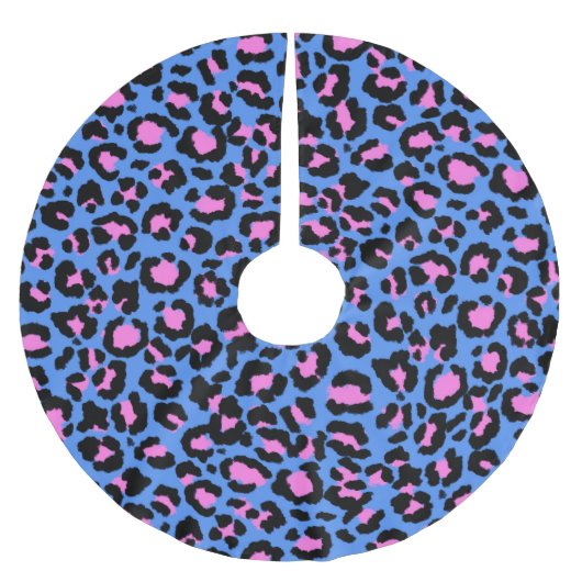 Leopard Pattern in Raspberry op Electric Blue Kerstboom Rok (Voorkant)