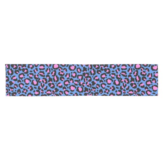Leopard Pattern in Raspberry op Electric Blue Korte Tafelloper (Horizontaal)