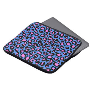 Leopard Pattern in Raspberry op Electric Blue Laptop Sleeve