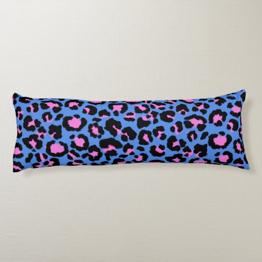 Leopard Pattern in Raspberry op Electric Blue Lichaamskussen (Achterkant)