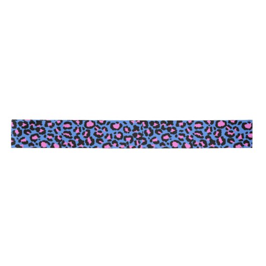 Leopard Pattern in Raspberry op Electric Blue Satijnen Lint (Voorkant)