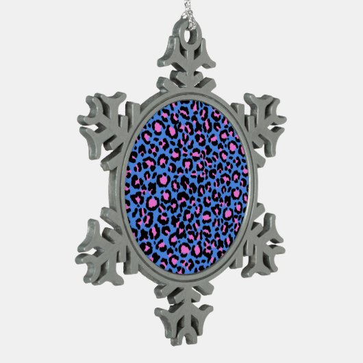 Leopard Pattern in Raspberry op Electric Blue Tin Sneeuwvlok Ornament (Links)