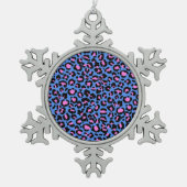 Leopard Pattern in Raspberry op Electric Blue Tin Sneeuwvlok Ornament (Voorkant)