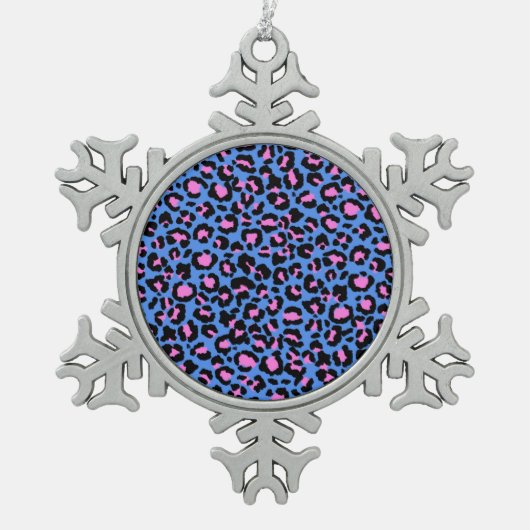 Leopard Pattern in Raspberry op Electric Blue Tin Sneeuwvlok Ornament (Voorkant)
