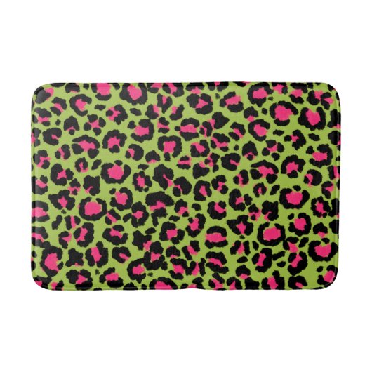 Leopard Pattern in Raspberry op Lime Green Badmat (Voorkant)