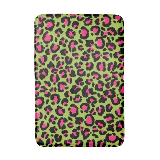 Leopard Pattern in Raspberry op Lime Green Badmat (Voorkant Verticaal)