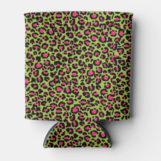 Leopard Pattern in Raspberry op Lime Green Blikjeskoeler (Voorkant)