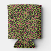 Leopard Pattern in Raspberry op Lime Green Blikjeskoeler (Achterkant)