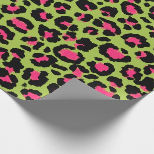 Leopard Pattern in Raspberry op Lime Green Cadeaupapier (Hoek)
