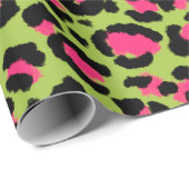 Leopard Pattern in Raspberry op Lime Green Cadeaupapier (Rol Hoek)