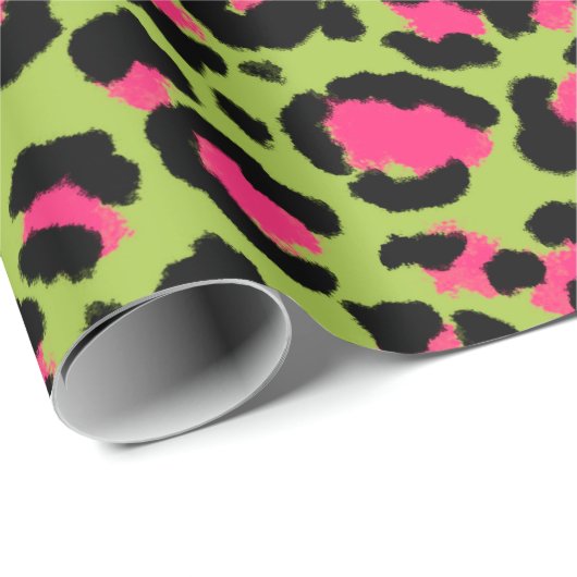 Leopard Pattern in Raspberry op Lime Green Cadeaupapier (Rol Hoek)