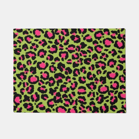 Leopard Pattern in Raspberry op Lime Green Deurmat (Voorkant)