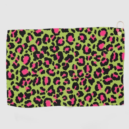 Leopard Pattern in Raspberry op Lime Green Golfhanddoek (Horizontaal)