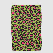 Leopard Pattern in Raspberry op Lime Green Golfhanddoek (Voorkant)
