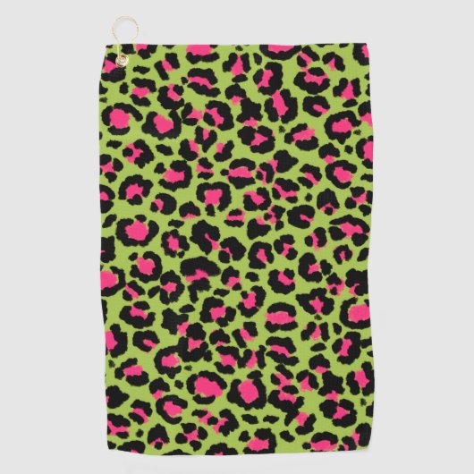 Leopard Pattern in Raspberry op Lime Green Golfhanddoek (Voorkant)