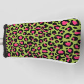 Leopard Pattern in Raspberry op Lime Green Golfheadcover (Voorkant)