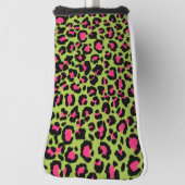 Leopard Pattern in Raspberry op Lime Green Golfheadcover (Draai 90)