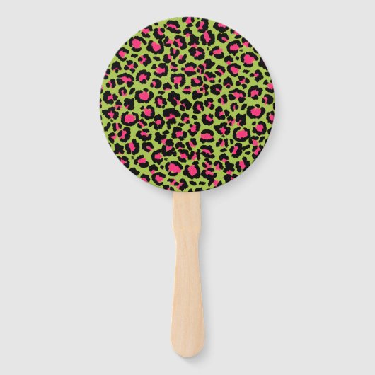Leopard Pattern in Raspberry op Lime Green Handwaaier (Achterkant)