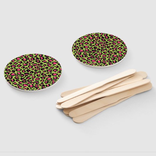 Leopard Pattern in Raspberry op Lime Green Handwaaier (Niet-gemonteerd)