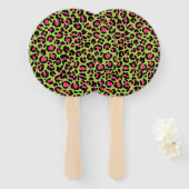 Leopard Pattern in Raspberry op Lime Green Handwaaier (Voorkant en achterkant)