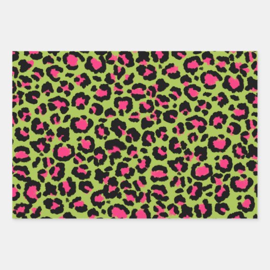 Leopard Pattern in Raspberry op Lime Green Inpakpapier Vel (Voorkant 3)