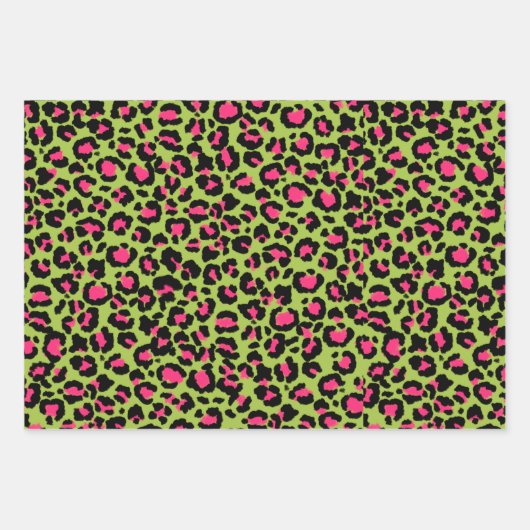 Leopard Pattern in Raspberry op Lime Green Inpakpapier Vel (Voorkant 2)