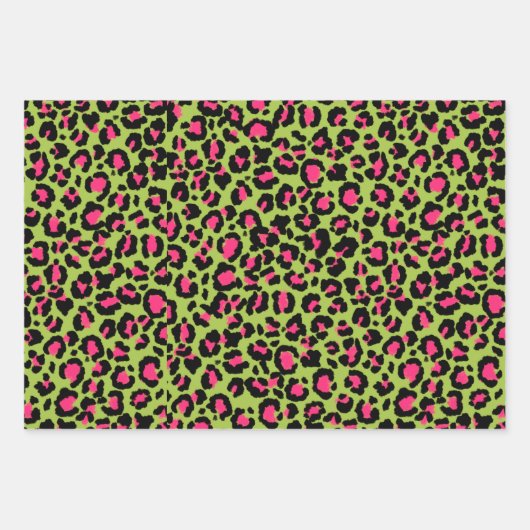 Leopard Pattern in Raspberry op Lime Green Inpakpapier Vel (Voorkant)