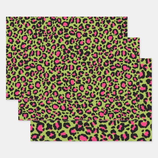Leopard Pattern in Raspberry op Lime Green Inpakpapier Vel (Set)