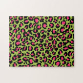 Leopard Pattern in Raspberry op Lime Green Legpuzzel (Horizontaal)