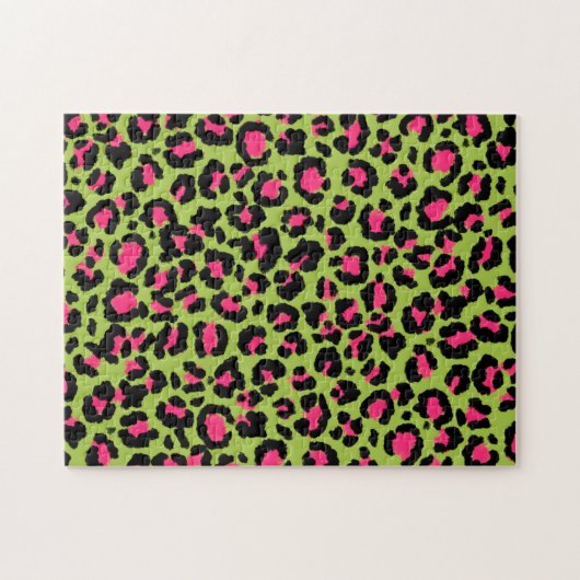 Leopard Pattern in Raspberry op Lime Green Legpuzzel (Horizontaal)