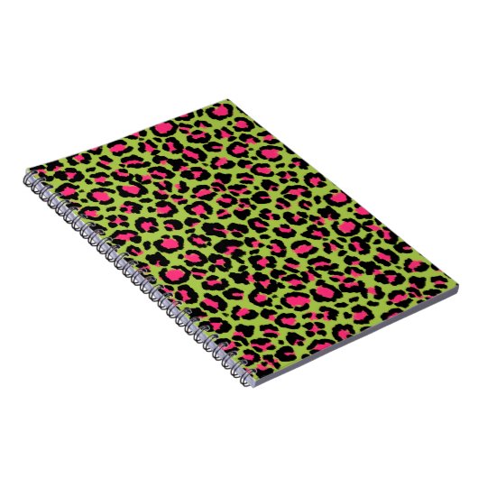 Leopard Pattern in Raspberry op Lime Green Notitieboek (Rechterzijde)