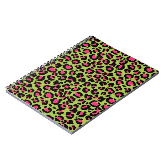 Leopard Pattern in Raspberry op Lime Green Notitieboek (Linkerzijde)